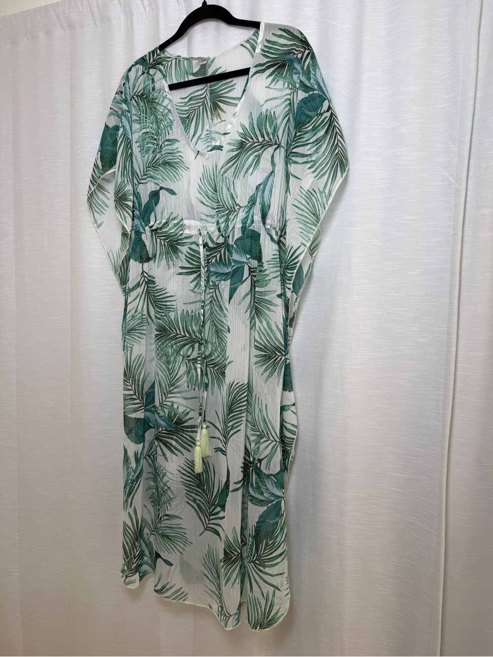 Kona Sol White Green Tropical Palm Print Maxi Cover Up Dress | Size S NWT - Picture 6 of 15
